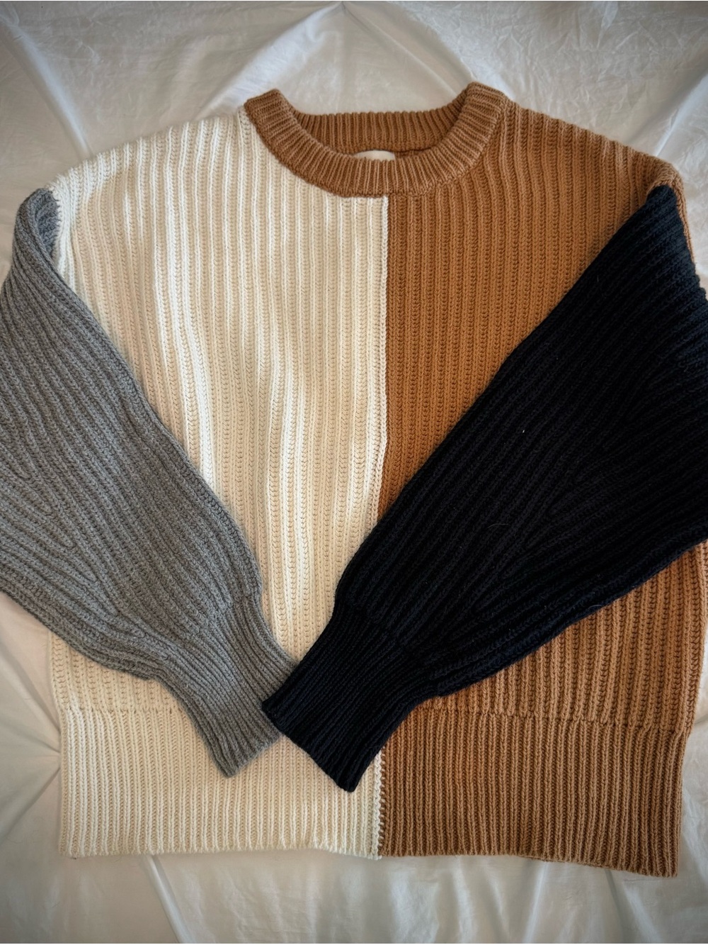 A New Day Colorblock Ribbed Knit Sweater | Size Medium | Neutral Colorblock